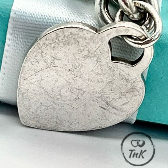Tiffany & Co. Blank Heart Tag Charm Bracelet 8" Sterling Silver Round Link - Picture 4 of 14